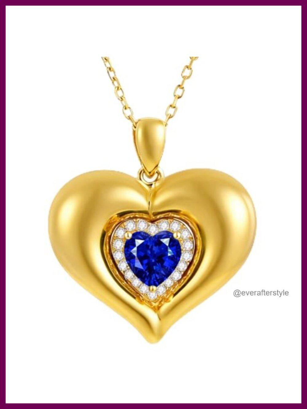 18K Gold Plated Bubble Heart Pendant Necklace Lab-Grown Sapphire Birthstone